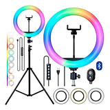 Iluminador Led 26cm 10  Ring Light Usb Rgb Colorido C/ Tripé