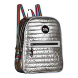 Mochila Bolsa Feminina Now United Nylon Matelassê Prata 3267