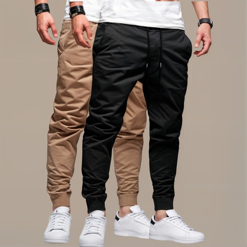 Kit 2 Calças Jogger Jeans Sarja Masculina Com Punho Elástico