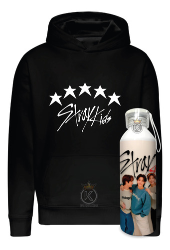 Poleron Stray Kids + Botella En Aluminio 750ml - Estampaking