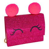 Bolsa Moda Infantil Menina Criança Blogueira C/ Glitter Cor Rosa Escuro Glitter Desenho Do Tecido Olhinhos Pompom