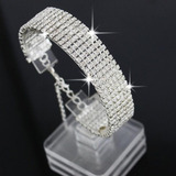 Exuberante Pulseira Prateada Strass Festa Luxo Casamento