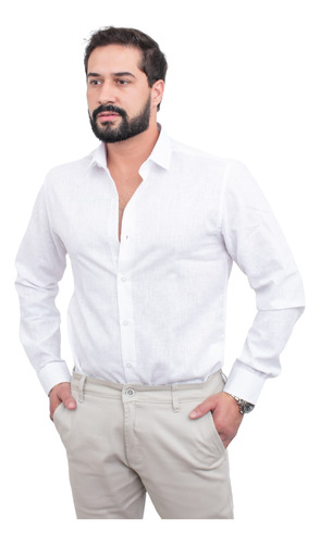 Camisa Social Masculina Linho Italiano Slim Fit Premium