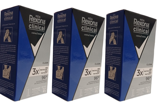Pack X 3 Rexona Men Clinical Desodorante En Crema Clean 48gr