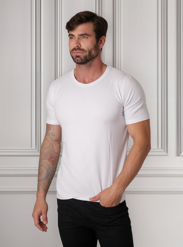 Camiseta Camisa Masculina Algodão Egípcio Slim Fit Básica