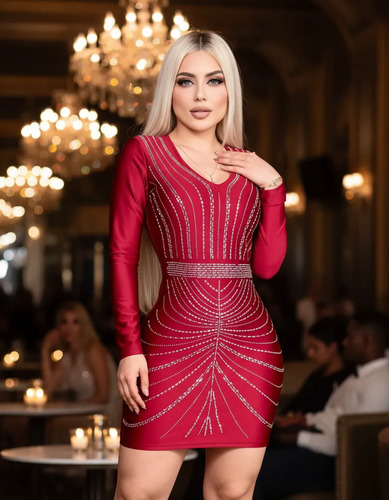 Vestido Cóctel Licra Pedrería Fina Día O Noche Fiesta