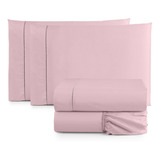 Conjunto De Lençol Solteiro 3 Peças 200 Fios Algodão Cor Rosa