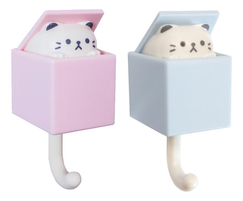 2 Ganchos Pared Adhesivo Gato Decorativo Perchero Kawaii