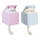 2 Ganchos Pared Adhesivo Gato Decorativo Perchero Kawaii