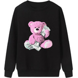 Blusa Moletom Gola Careca Masculino Urso Rosa Pelucia Swag