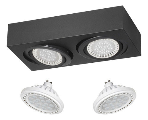 Spot Plafón Box Eco 2 Luces Móvil Con Halospot Ar111 Led