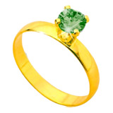 Anel 2mm Ouro 18k Solitario Casamento Pedra Verde Noivos