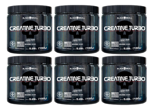 Kit 6x Creatina Turbo - 150g - Caveira Preta / Black Skull