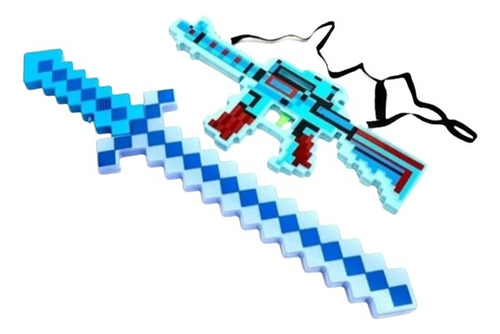 Minecraft Espada E Metralhadora Com Luz  Kit Sword Light 