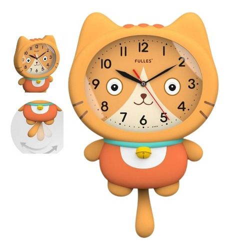 Reloj De Pared Analógico Para Niños Decorativo De Gato 