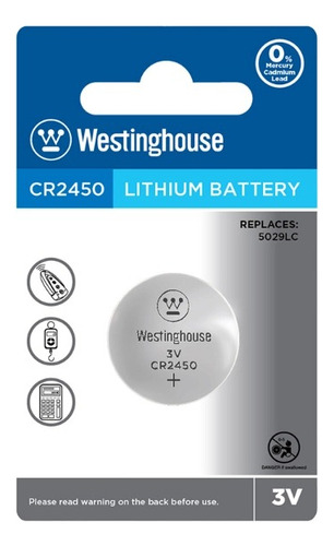 Pila De Botón Cr2450 Westinghouse Litio 3v - Larga Duración