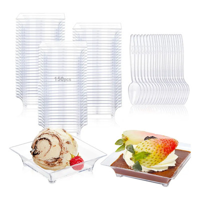 Plato De Postres Para Catering Plastico Con Cuchara, 150pzas