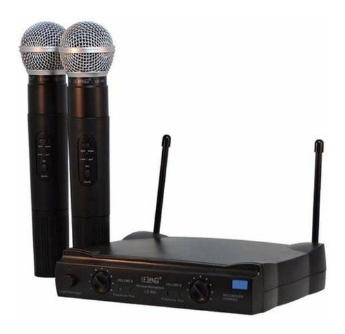 Microfone Duplo Sem Fio Profissional Uhf Karaoke + 2 Bateria Cor Preto