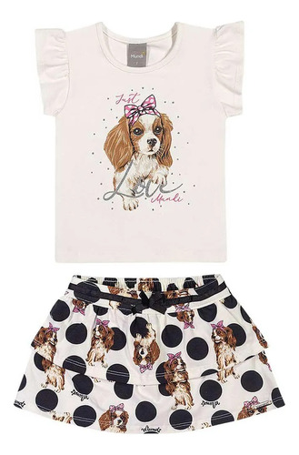 Conjunto Menina Estampa Cachorrinho Saia Short Moda Infantil