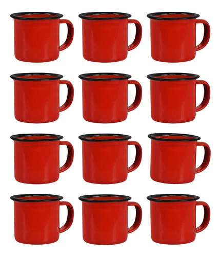 Caneca Esmaltada Retro Antiga Vermelha 150ml - 12 Unidades