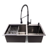 Cuba Cozinha Dupla Inox Preta 78x43 Com Torneira Monocomando Cor Torneira Monomando Spray