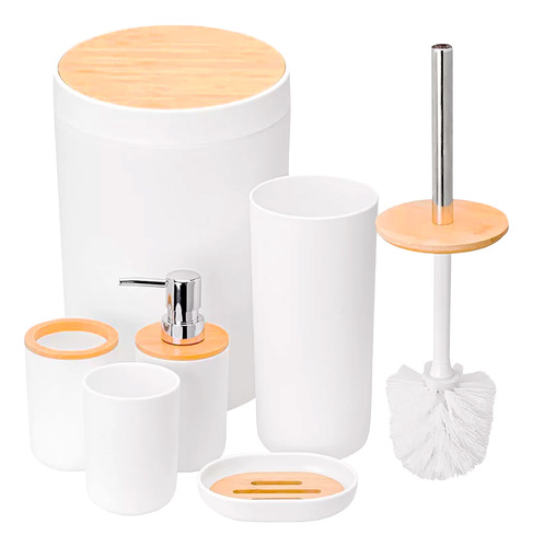 Kit De Banheiro Lavabo Com 6 Peças Bambu Moderno Elegante