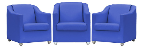 Kit 3 Poltronas Decorativas Para Sala De Espera Corino Cores Cor Azul-royal