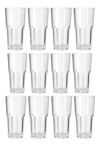 Vaso Acrilico Facetado Trago Largo 330ml Transparente X12