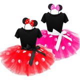 Vestido De Minnie Mouse Rojo Fiesta Gala Niña Con Orejas 1