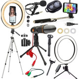 Kit Youtuber Tripé 1,30m Luz Selfie Microfone Lapela Celular