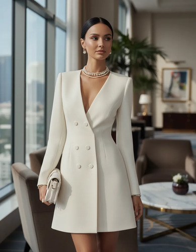 Vestido Blazer Con Cuello En V Y Doble Botonadura En N