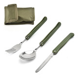 Set Cubiertos Plegable Camping Aire Libre 3 Piezas Con Funda