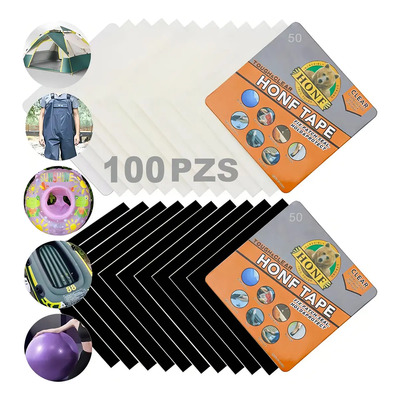 100 Pzas Parche Reparador Alberca Colchon Inflables 10*10cm (50 Negros, 50 Transparentes) Parches Inflables Para Colchón De Aire, Piscina, Carpa, Lona, Dosel, Flotadores De La Piscina