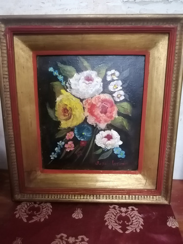 Cuadro Vintage Marco Madera Dorado Pintura Flores Naturaleza