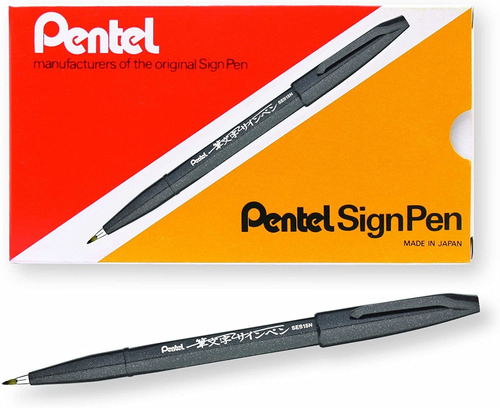 Pentel Arts Sign Pen Touch, Punta De Pincel Fude, Tinta Negr