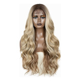 Peluca Hisan Lace Front Fibra Alta Calidad Rubia Ondas 