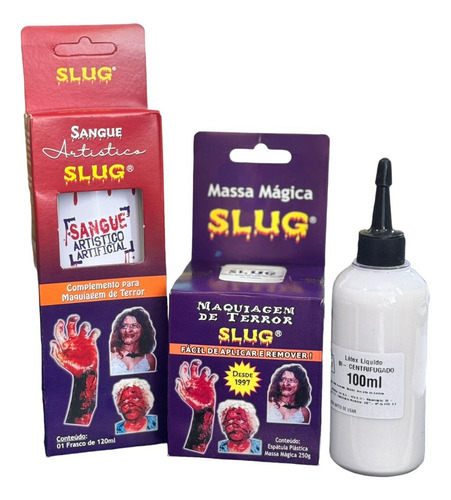 Kit Maquiagem Terror Slug Massa 200 Gr + Sangue+ Látex 100ml