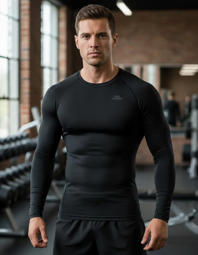 Playera Compresión Deportiva Manga Larga Negro Gym