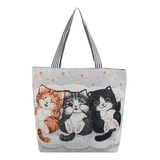 Bolso De Lona Con Estampado De Gato Para Mujer