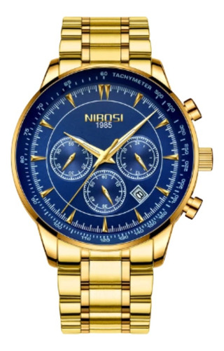 Relógio De Pulso Nibosi Ni2351, Cronógrafo, Pulseira Dourada