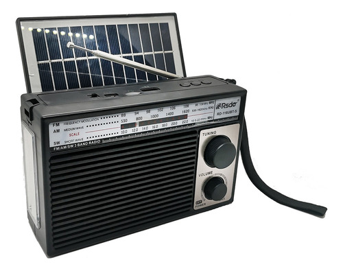 Radio Am-fm-sw Parlante Bluetooth Usb Sd Carga Solar Luz Led Color Negro