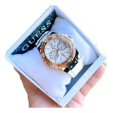 Guess Reloj Blanco Oro Rosa Dama, Day & Date, Original