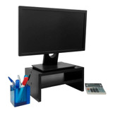 Base Suporte Para Monitor Apoio De Mesa Madeira Preto