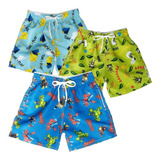 3 Short Mauricinho Tactel Bermuda Menino Estampado Infantil