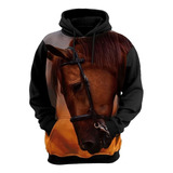 Blusa Moletom Plus Size Full 3d Estampado Cavalo Baio Cowboy