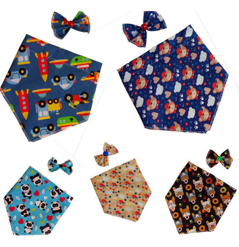 Kit 5 Bandanas Pet Com Laço Cachorro Raças Grandes Macho G 