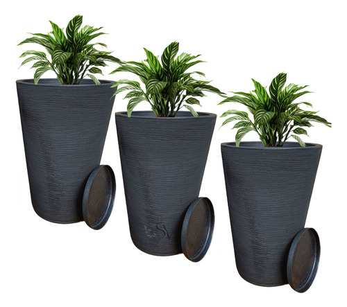 Kit Jogo 3 Vasos Texturizados N°4 Planta Flor Jardim Varanda