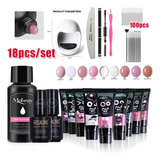 Kit De 18 Piezas De Poligel, Brocha, Solución, Lámpara, Base