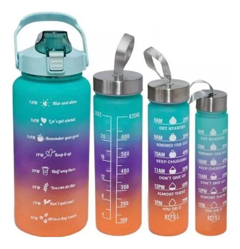 Termo Botella De Agua Motivacional Set X 4 Unidades Pitillo