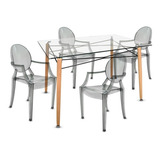 Comedor Mesa Eames Vidrio + 4 Sillas Ghost Humo Envio Gratis